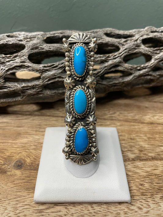 Handcrafted Turquoise And Sterling Silver Statement Ring Sz 5