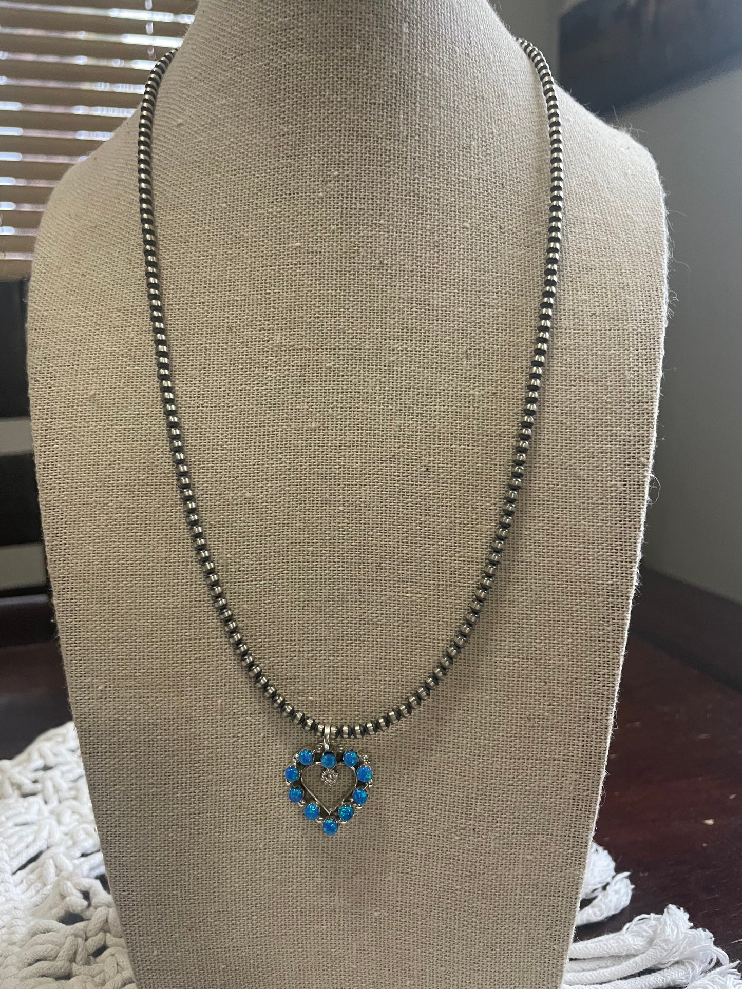 Zuni Sterling Silver & Blue Fire Opal Heart Pendant