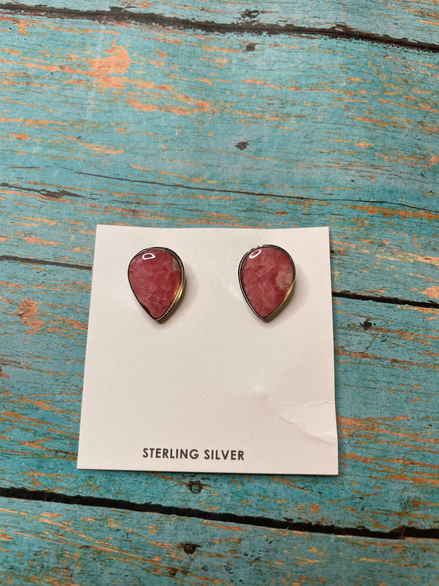 Navajo Rhondite And Sterling Silver Post Clip On Earrings
