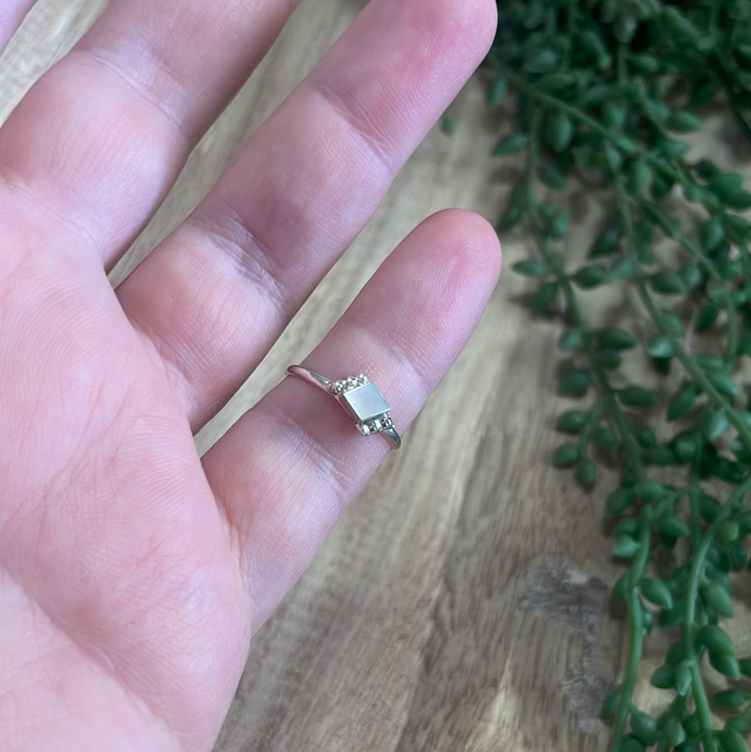 The Mini Handcrafted Mother of Pearl & Sterling Silver Single Stone Ring
