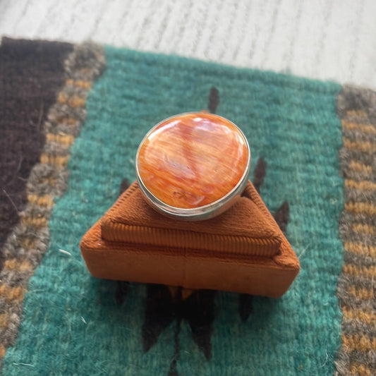 Handcrafted Sterling Silver & Orange Spiny Ring Size 7