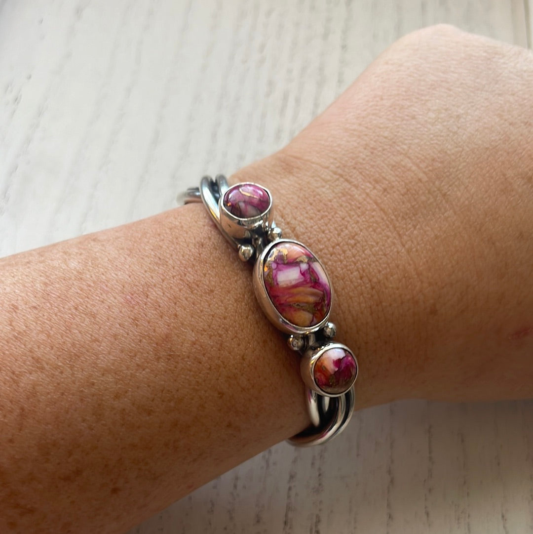 Handcrafted Pink Dream Mojave & Sterling Silver Cuff Bracelet Signed