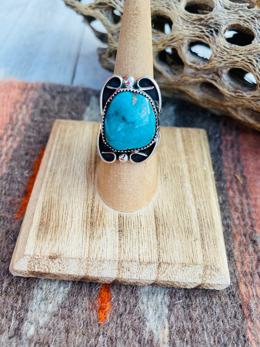 Handcrafted Turquoise & Sterling Silver Ring Size 6