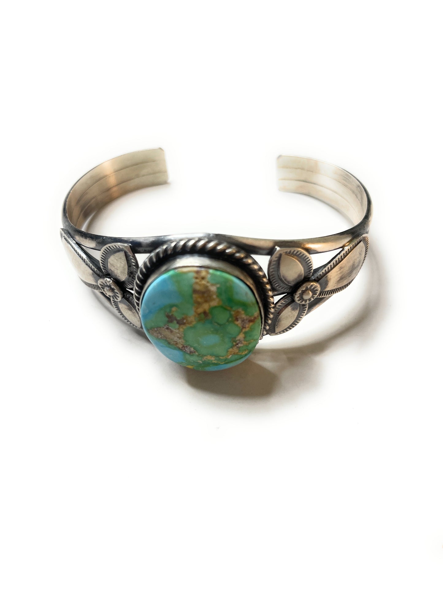 Handcrafted Turquoise And Sterling Silver Handmade Adjustable Cuff By M Spencer