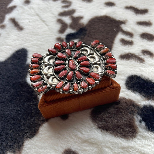 Handcrafted Coral & Sterling Silver Ring Size 8 Signed