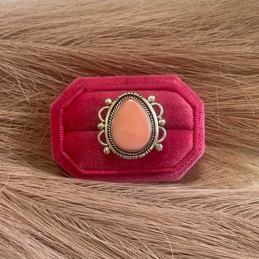 Gorgeous Handcrafted Pink Peruvian Opal And Sterling Silver Adjustable Ring