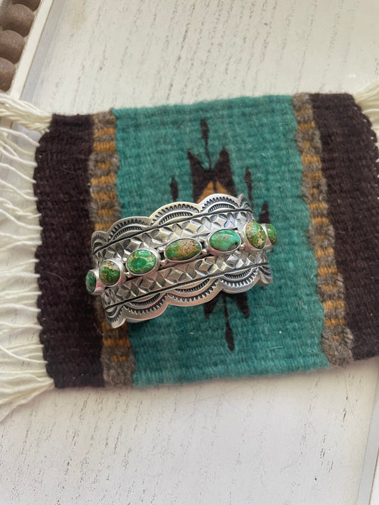 Handcrafted Sterling Sonoran Turquoise Bracelet Cuff Signed B Shorty /