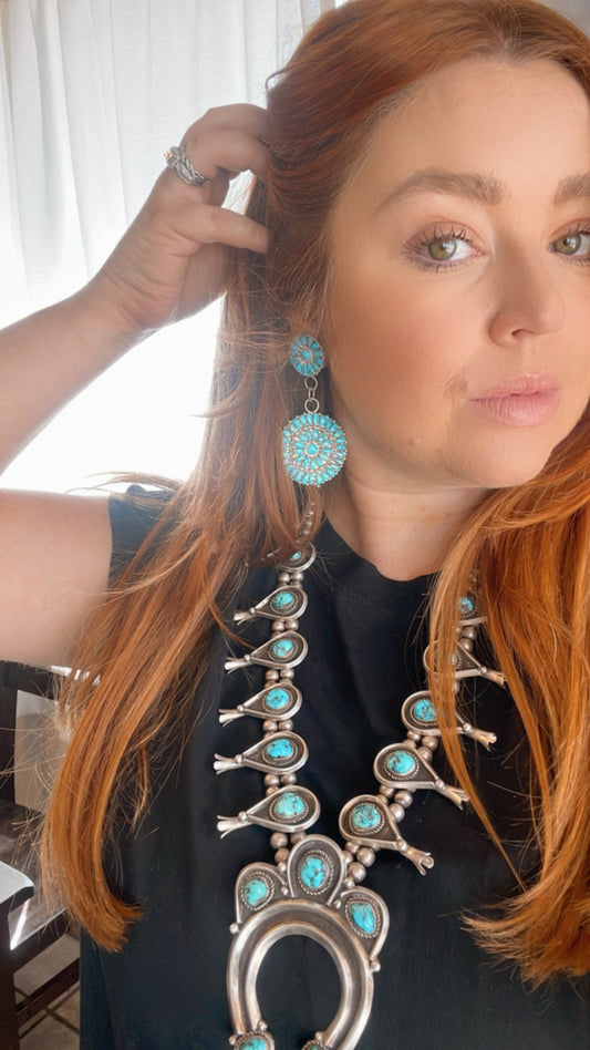 Handcrafted Sleeping Beauty Turquoise Sterling Silver Dangle Earrings