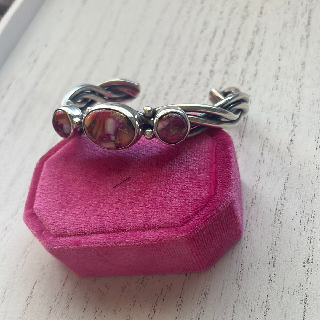 Handcrafted Pink Dream Mojave & Sterling Silver Cuff Bracelet Signed