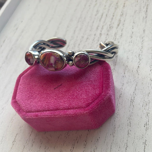 Handcrafted Pink Dream Mojave & Sterling Silver Cuff Bracelet Signed