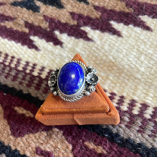 Handcrafted Lapis & Sterling Silver Flower Ring