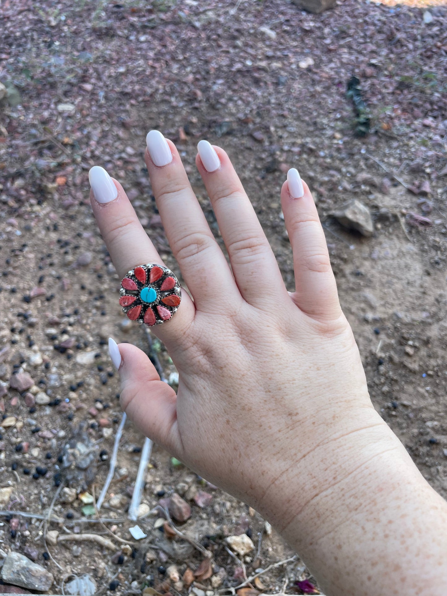 Navajo Sterling Silver And Red Spiny Ring Size 10