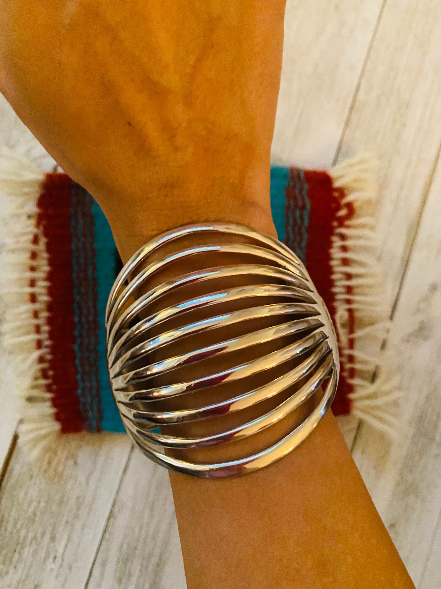 Navajo Hand Stamped Sterling Silver Cuff Bracelet