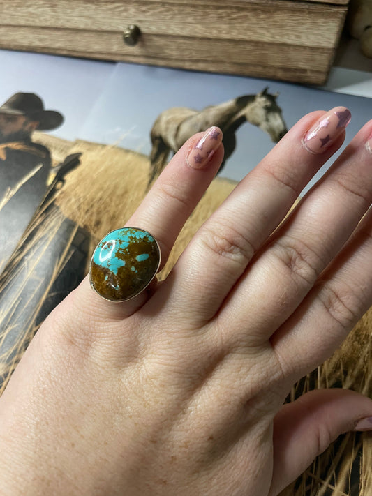 Handcrafted Turquoise And Sterling Silver Ring Sz 6