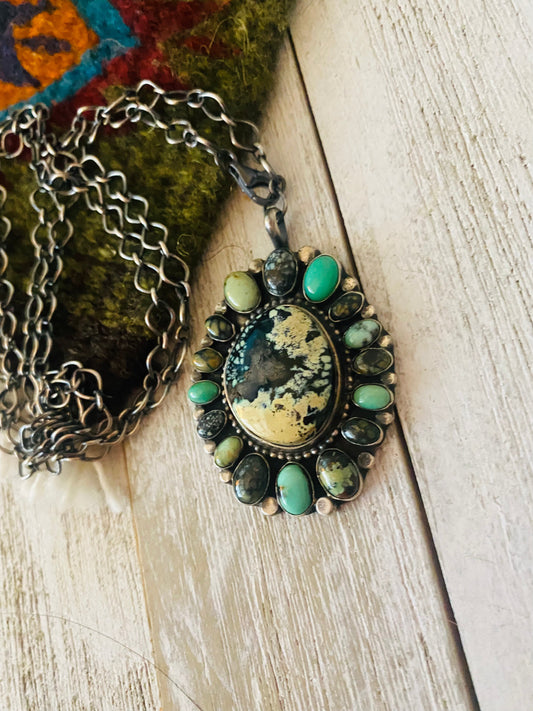 Handcrafted Sterling Silver & Tibetan Turquoise Cluster Necklace