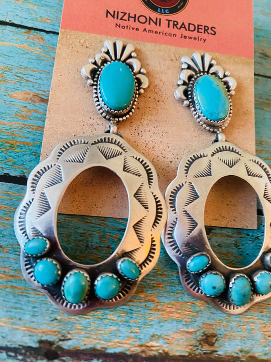 Handcrafted Sterling Silver & Turquoise Concho Dangle Earrings