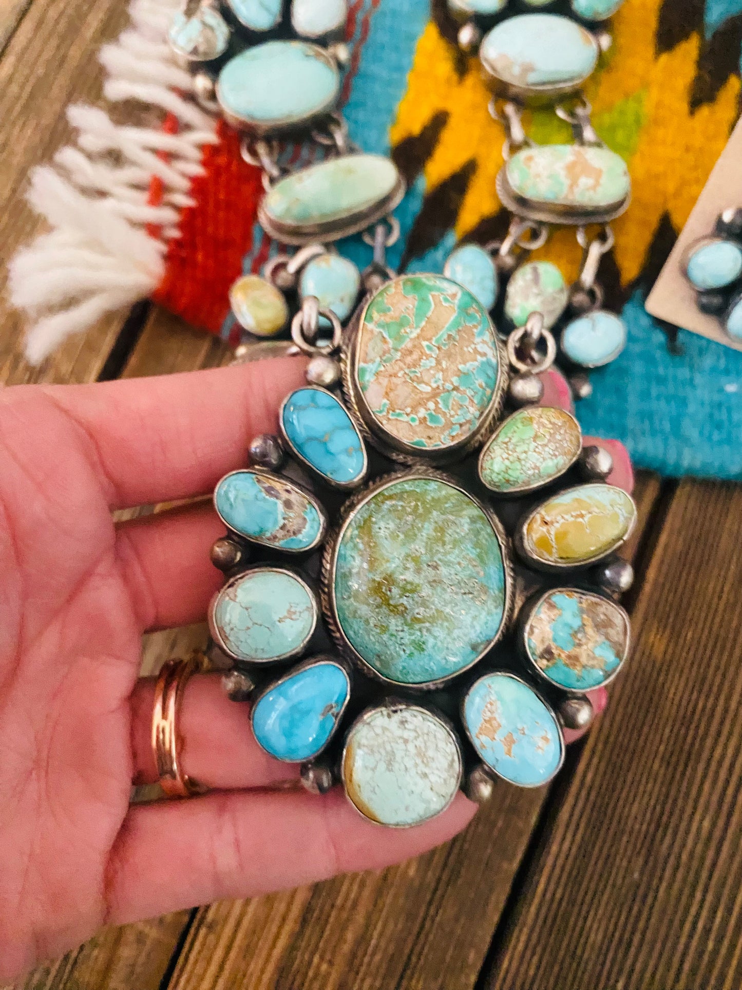 Stunning Handcrafted Carico Lake Turquoise & Sterling Silver Necklace Set