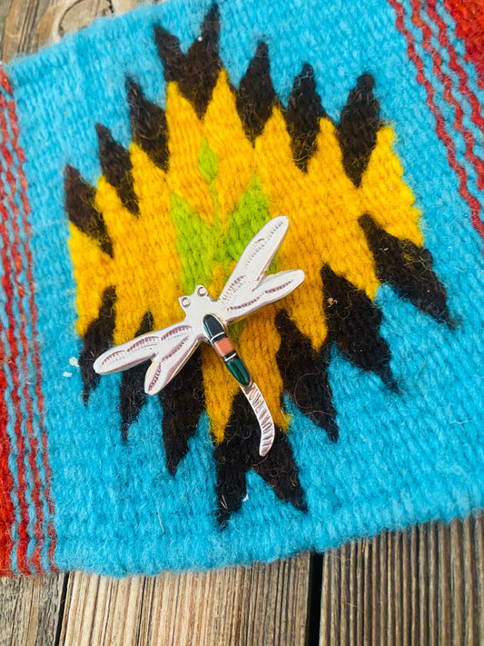 Handcrafted Sterling Silver and Multi Stone Inlay Dragonfly Brooch