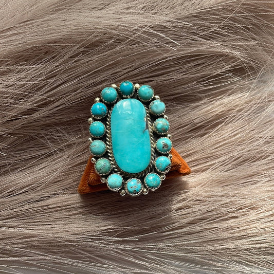 Handcrafted Turquoise & Sterling Silver Ring Size 8 Signed Robert Shakey