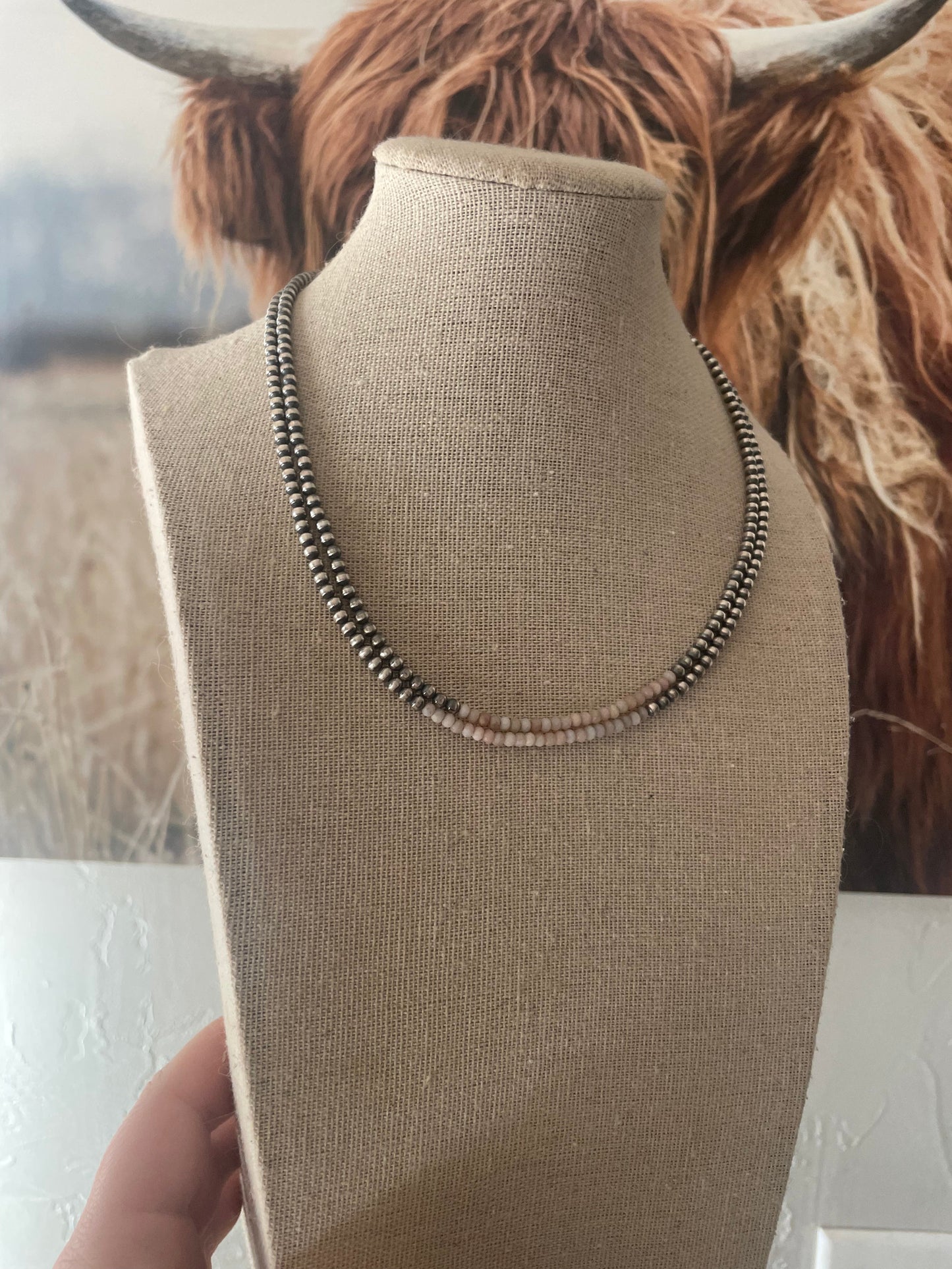 Handcrafted Sterling Silver Pearl & Queen Pink Conch Beaded Necklace 3mm