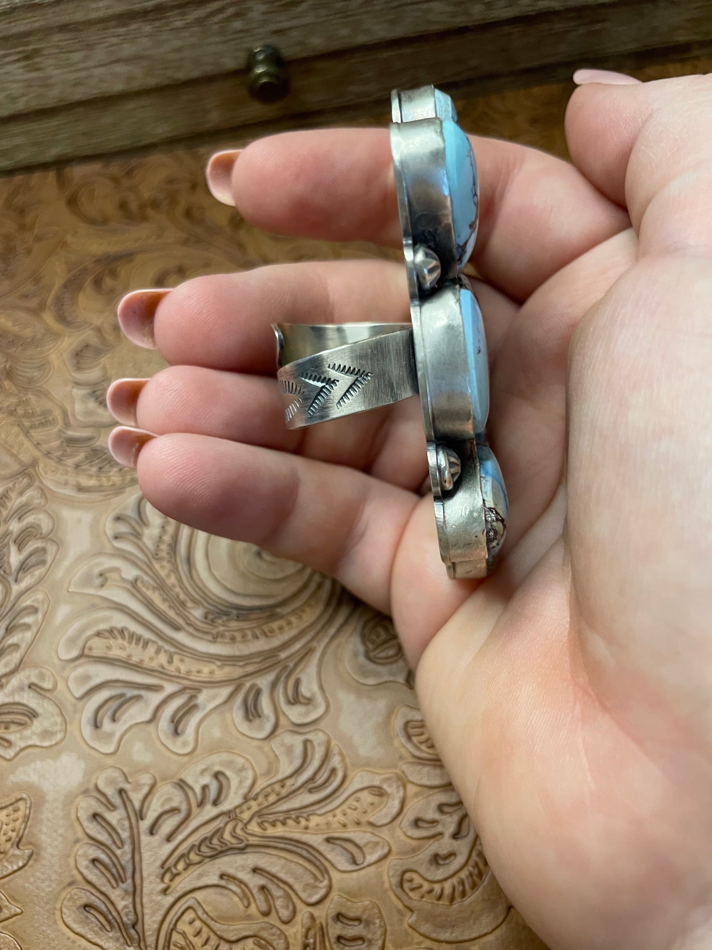 Handcrafted Golden Hills Turquoise And Sterling Silver Adjustable by Tim Vandever