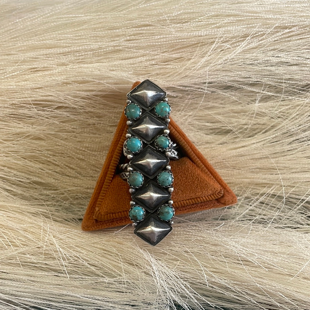Handcrafted Turquoise Sterling Silver Adjustable Ring Signed Russell Sam