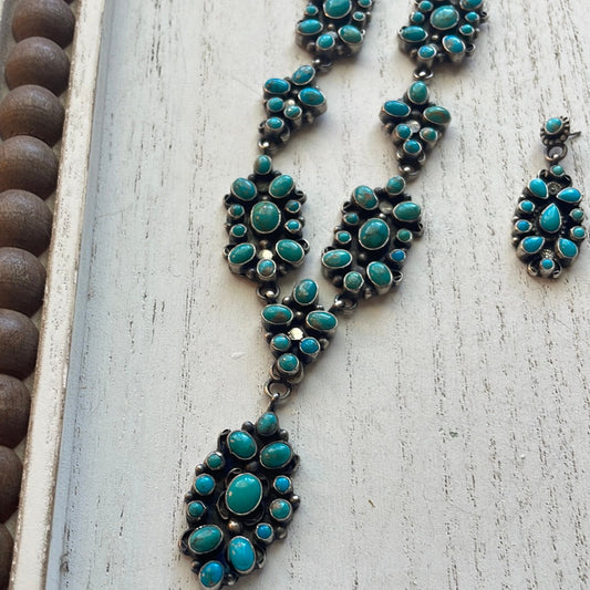 Sheila Becenti Handcrafted Sterling Silver Sleeping Beauty Turquoise Necklace & Earring Set Signed