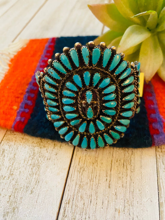 Handcrafted Old Pawn Vintage Turquoise & Sterling Silver Cuff Bracelet /