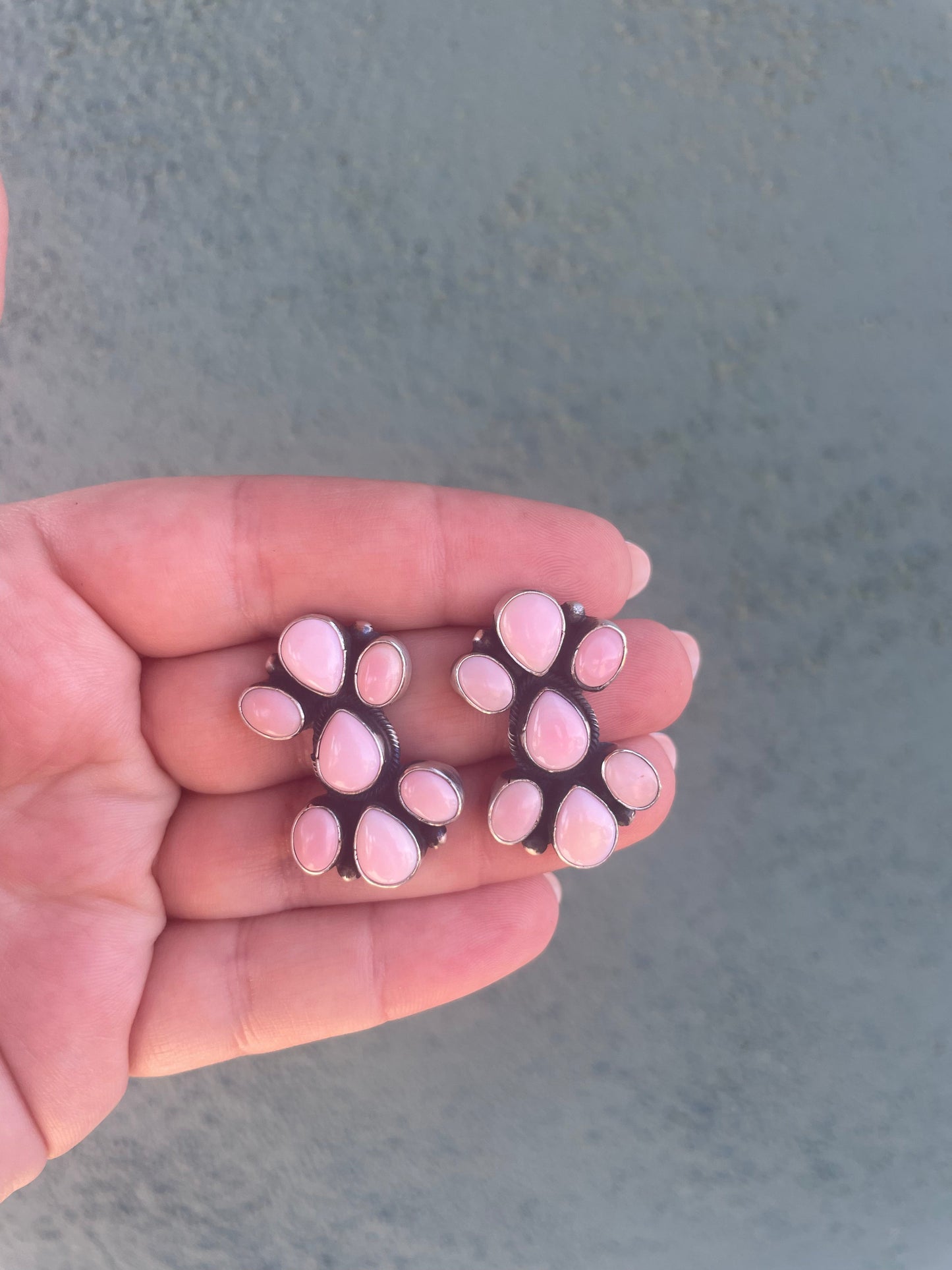 Handcrafted Queen Pink Conch Shell And Sterling Silver Necklace Earrings Set By Travis J