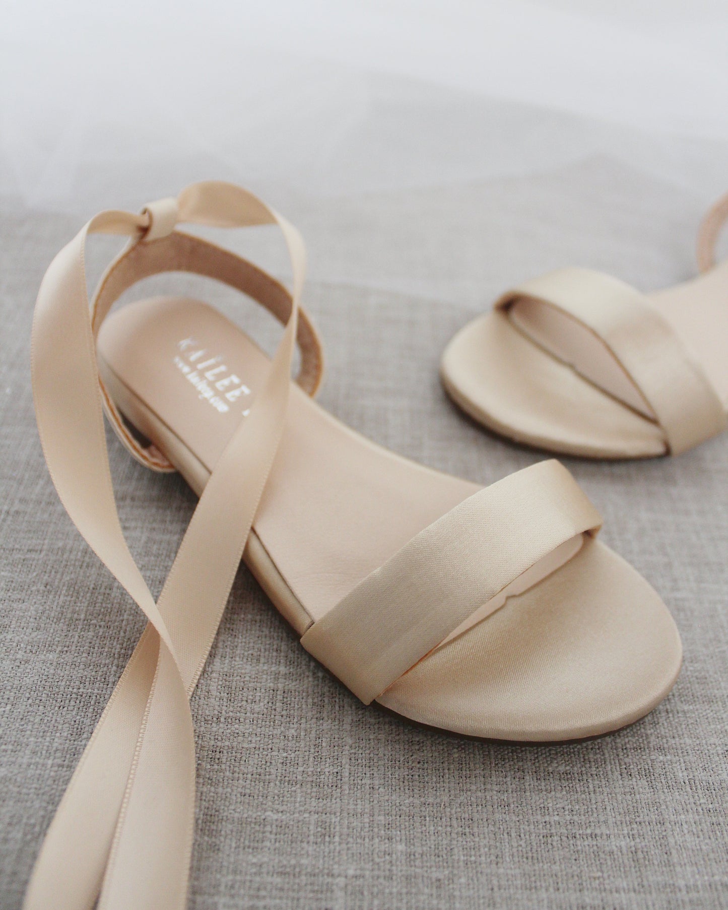 Satin Flat Sandal with Ballerina Lace Up