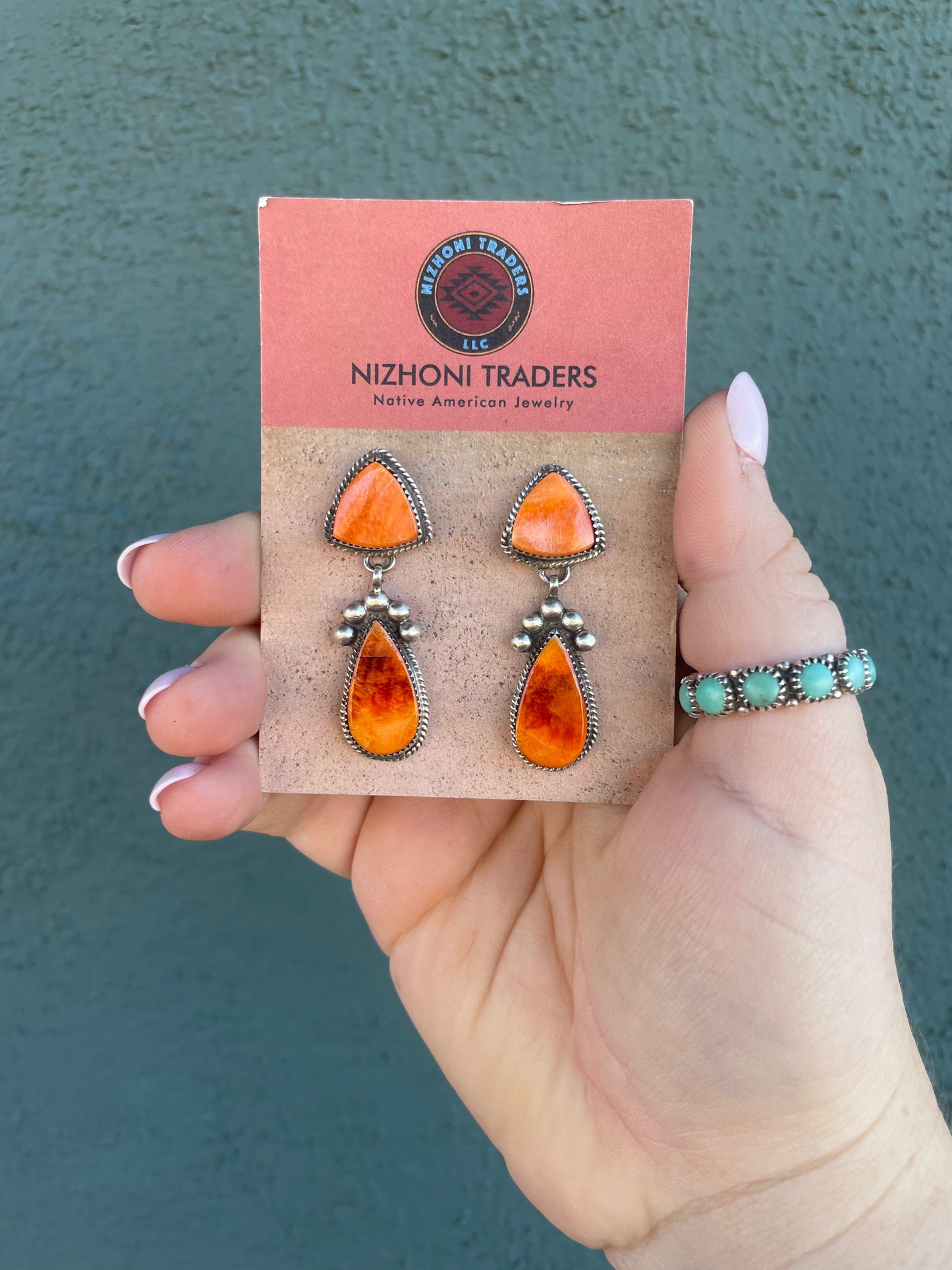 Handcrafted Orange Spiny And Sterling Silver Squash Blossom Necklace & Earrings Set By Selena Warner