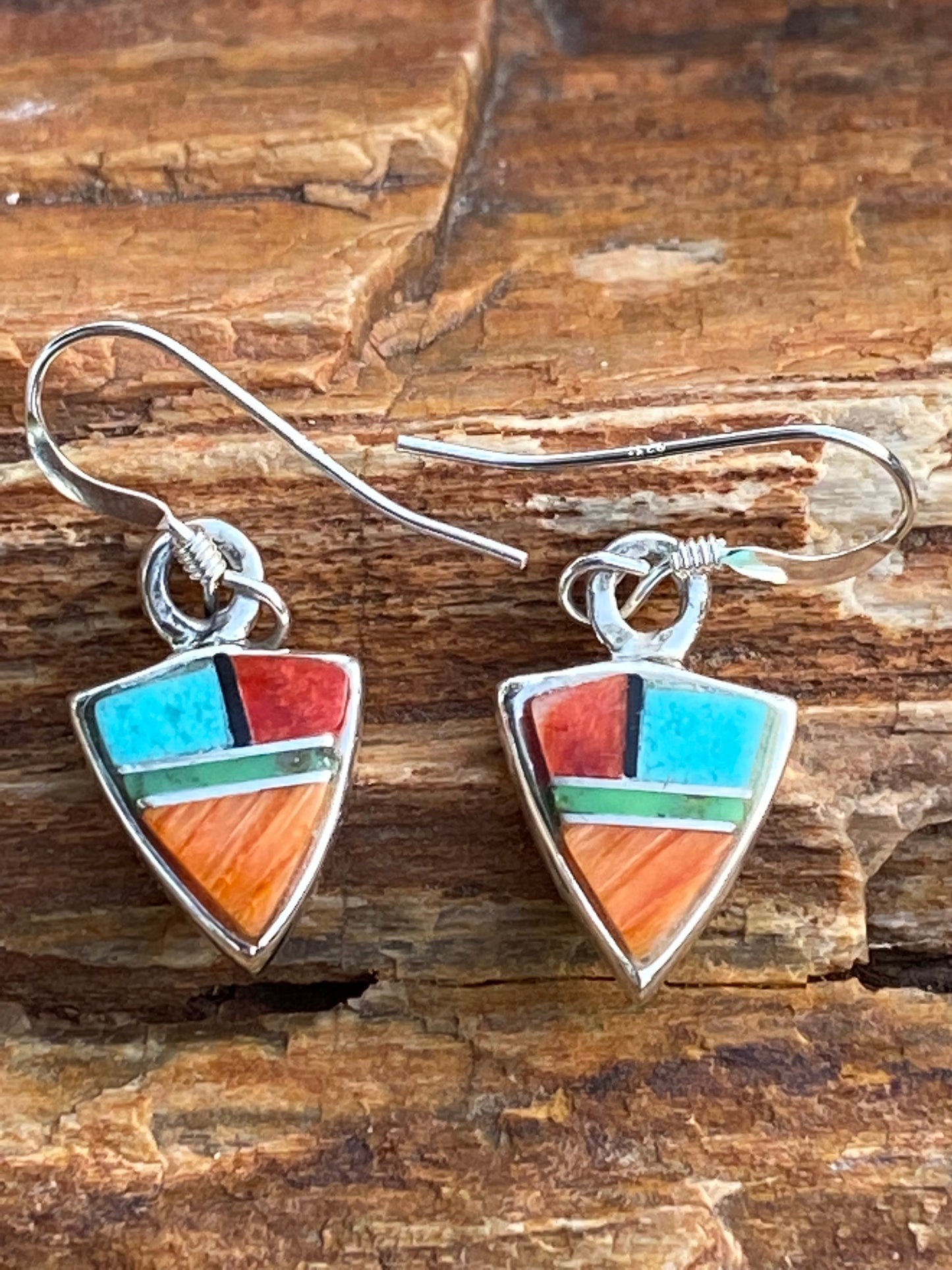 Navajo Turquoise Orange Spiny Mini Triangle Drop Earrings