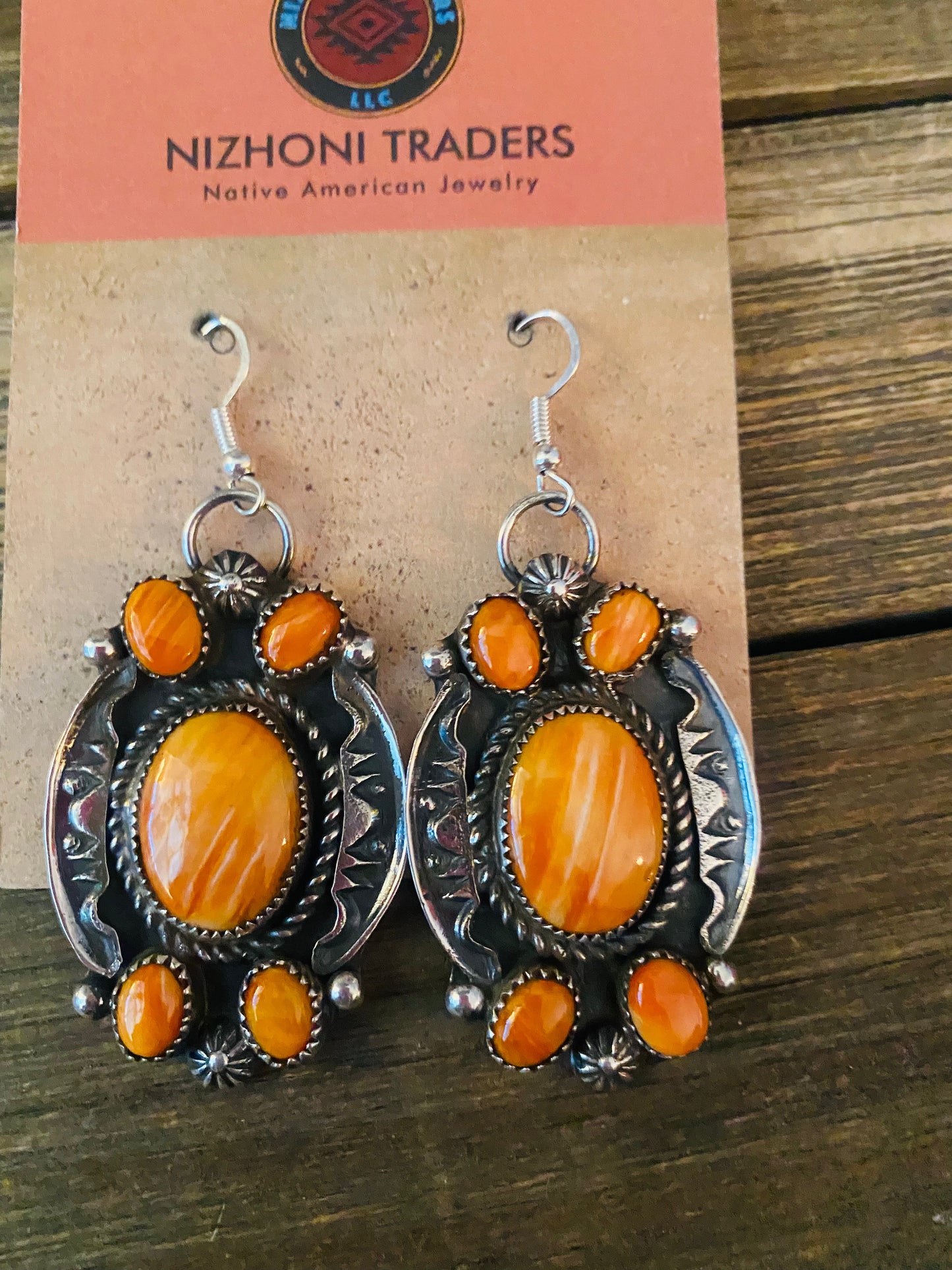 Handcrafted Orange Spiny And Sterling Silver 4 Piece Set by Kevin Billah