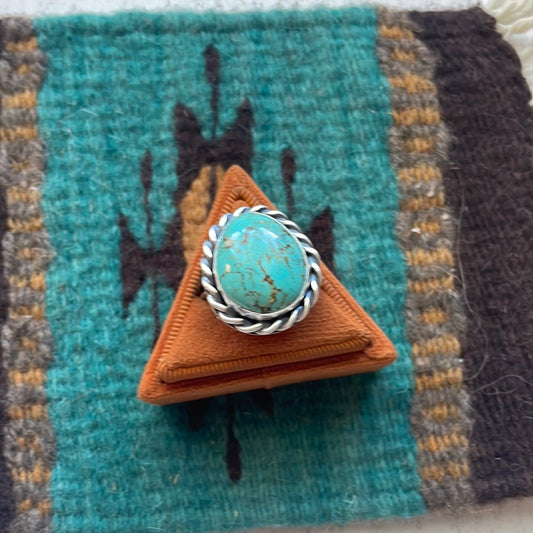 Handcrafted Turquoise Sterling Silver Oval Ring Size 6.5 Signed