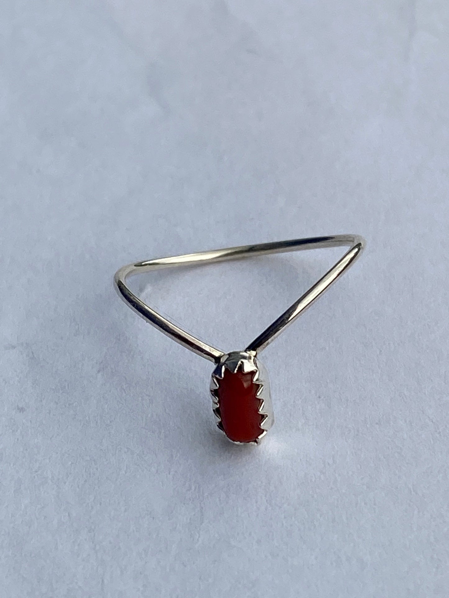 Handcrafted Natural Coral & Sterling Silver V Ring