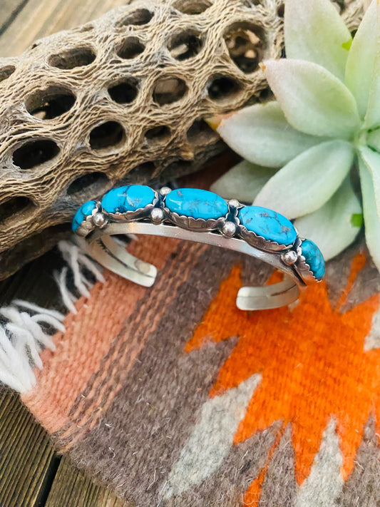 Handcrafted Old Pawn Vintage Turquoise & Sterling Silver Cuff Bracelet /