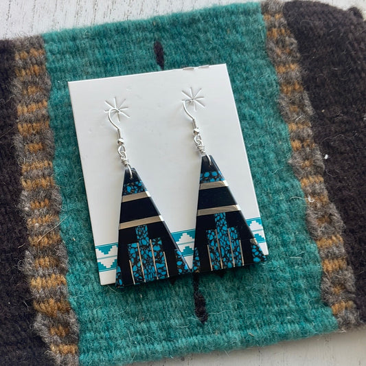 Handcrafted Multi Stone Inlay Dangle Earrings
