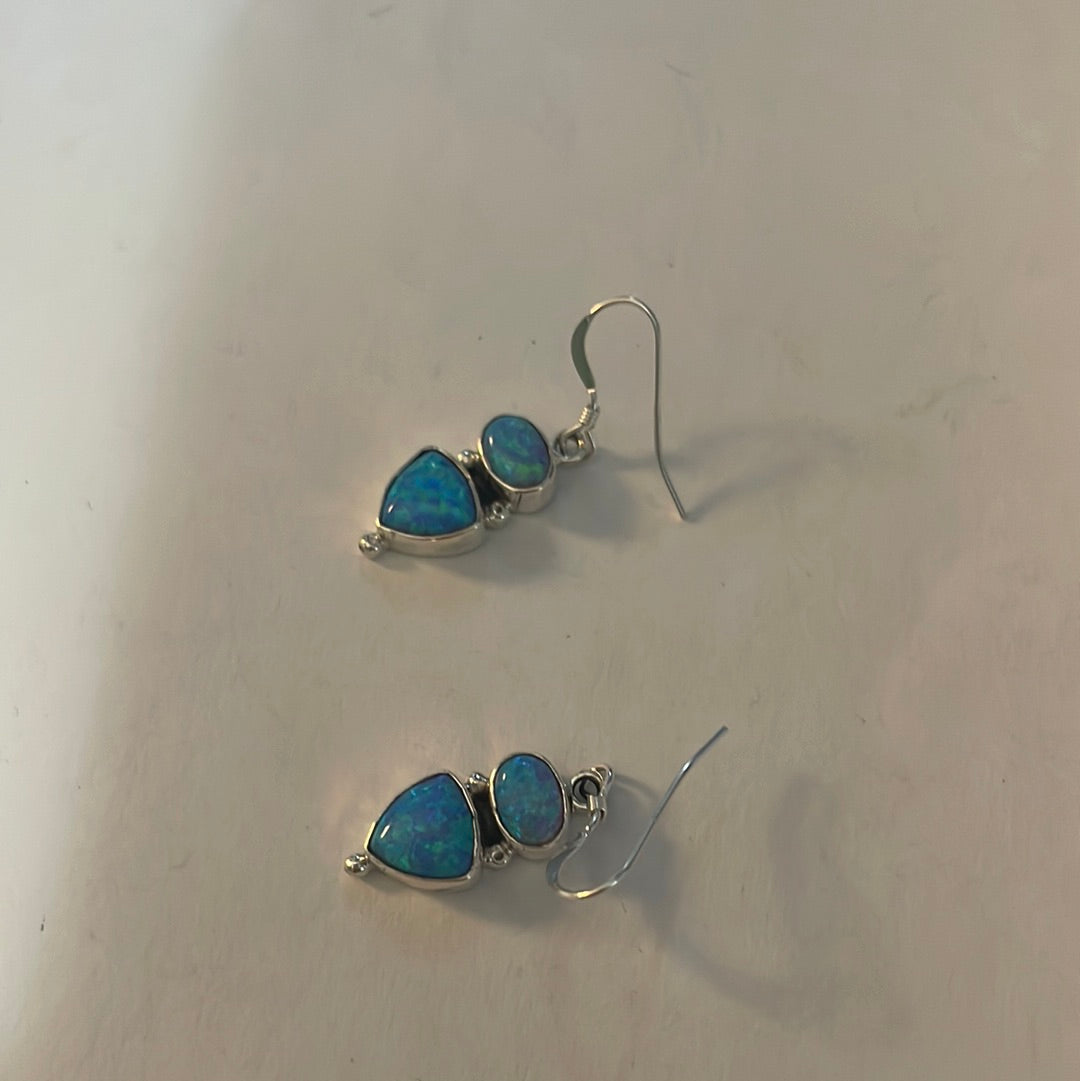 Navajo Blue Opal & Sterling Silver Dangle Earrings
