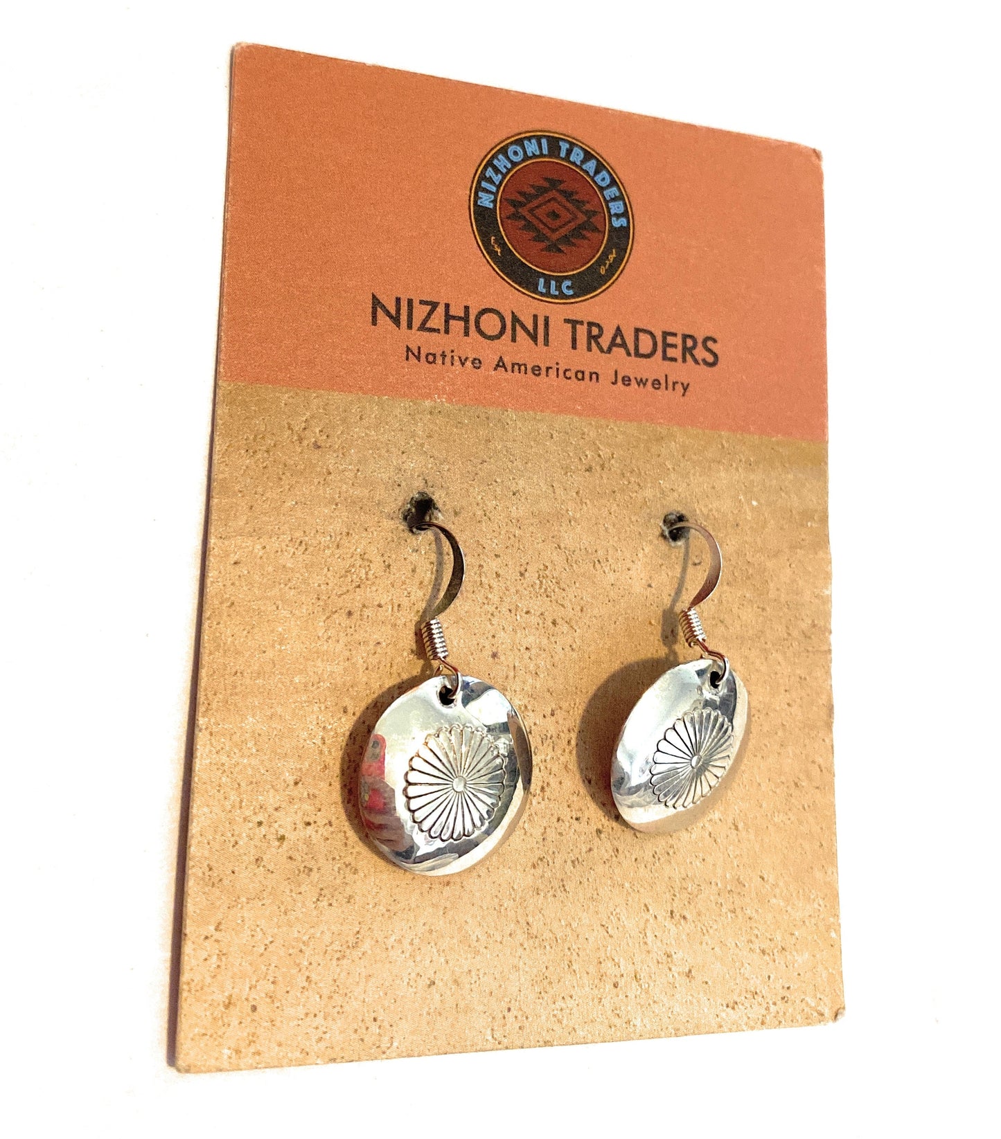 Navajo Hand Stamped Sterling Silver Concho Dangle Earrings