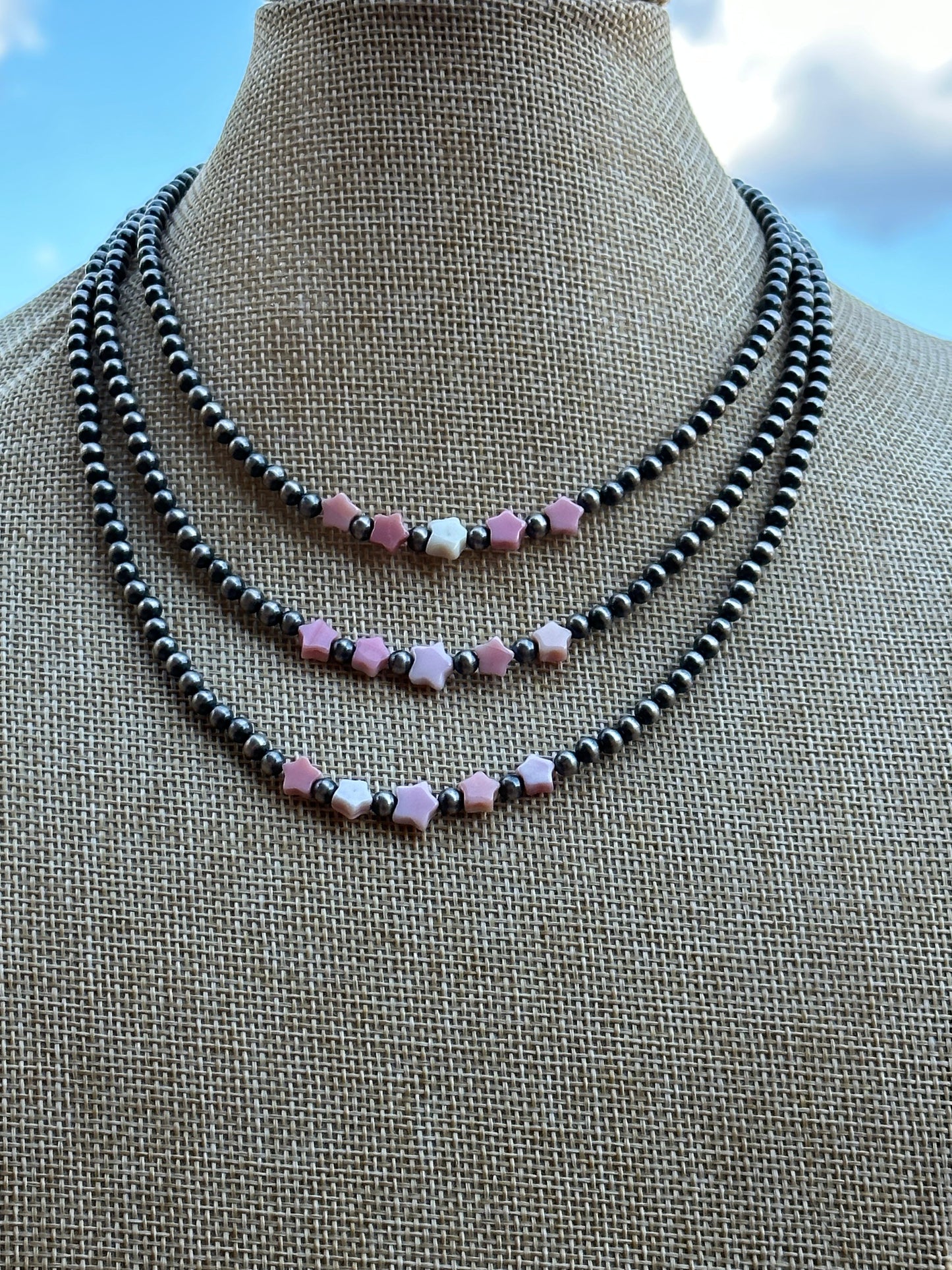 Handcrafted Sterling Silver & Queen Pink Conch Beaded Star 18" Necklace