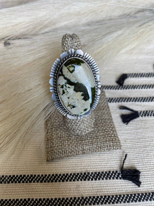 Navajo Turquoise & Sterling Silver Ring Size 7 Signed Russell Sam