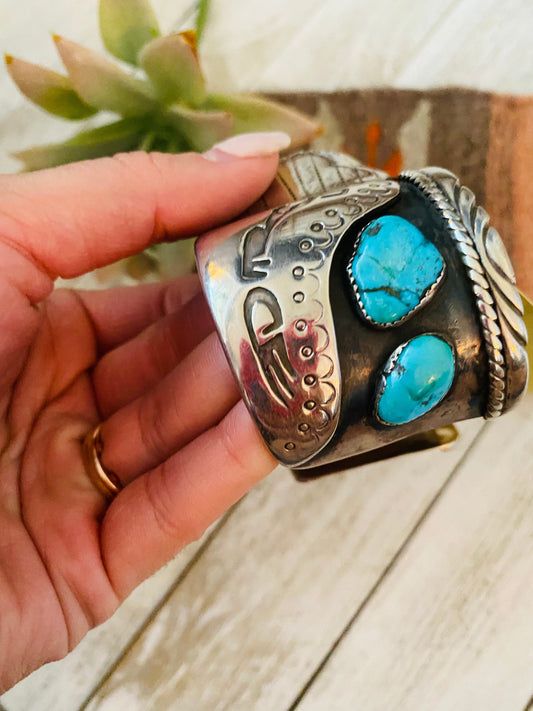 Old Pawn Vintage Handcrafted Turquoise & Sterling Silver Watch Cuff