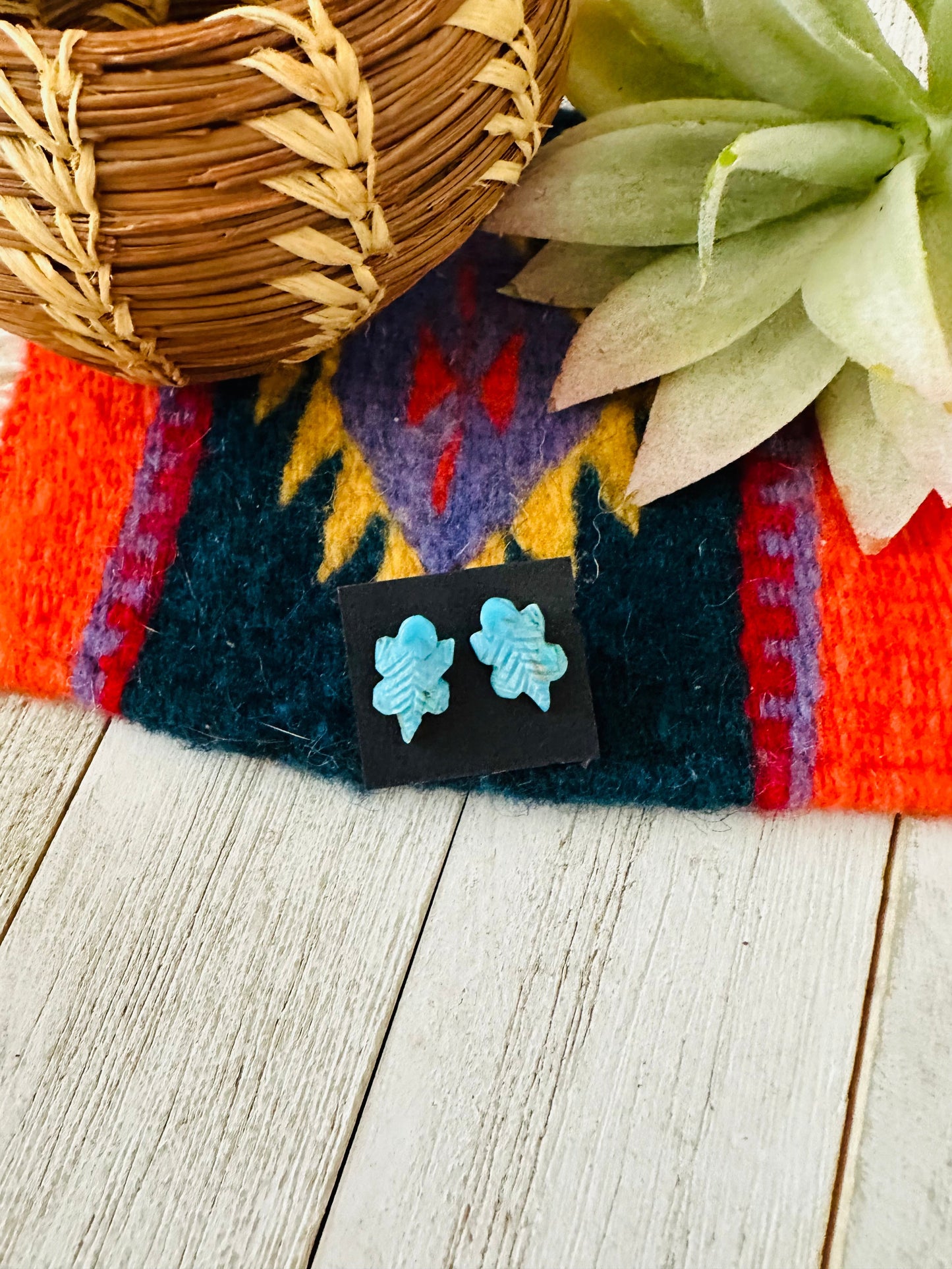 Handcrafted Hand Carved Turquoise Fetish Lizard Stud Earrings