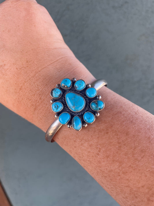 Handcrafted Sterling Cuff & Turquoise Adjustable Cuff Bracelet Signed /