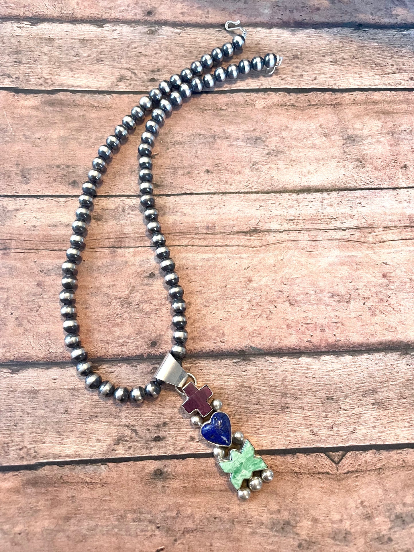 Handcrafted Multi Stone And Sterling Silver Pendant Signed