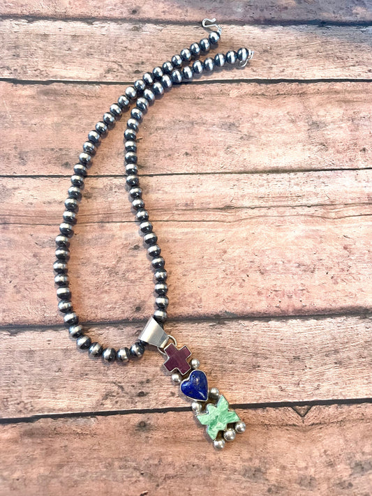 Handcrafted Multi Stone And Sterling Silver Pendant Signed