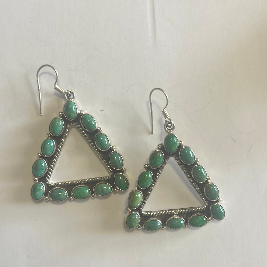Beautiful Handmade Turquoise Triangle Wire Dangle Earrings By Dan Dodson