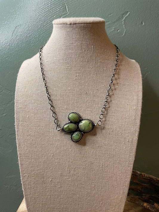 Handcrafted Sterling Silver Turquoise Necklace By Sheila Becenti 15Inch