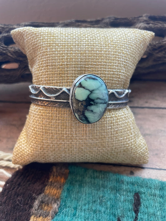 Handcrafted Golden Hills & Sterling Silver Tufa Cast Cuff Bracelet Signed