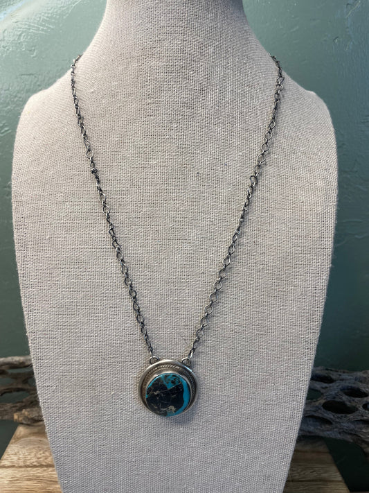 Handcrafted Sterling Silver And Kingman Turquoise Necklace Signed